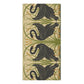 A vertical rectangular towel featuring a repeating pattern of black swans with green reeds and cattails on a warm beige background.