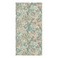A rectangular area rug featuring a classic William Morris-style floral and scroll pattern in muted teal, dusty pink, and gray on a warm cream background.
