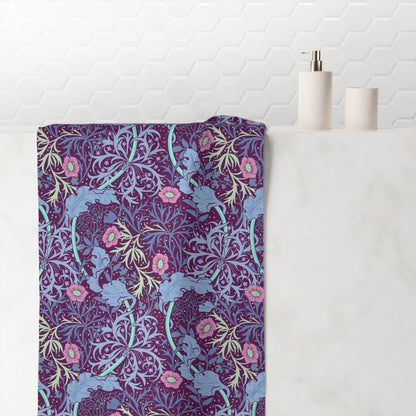 Bath Towel inspired by William Morris - Seaweed Collection (Pink Flower)
