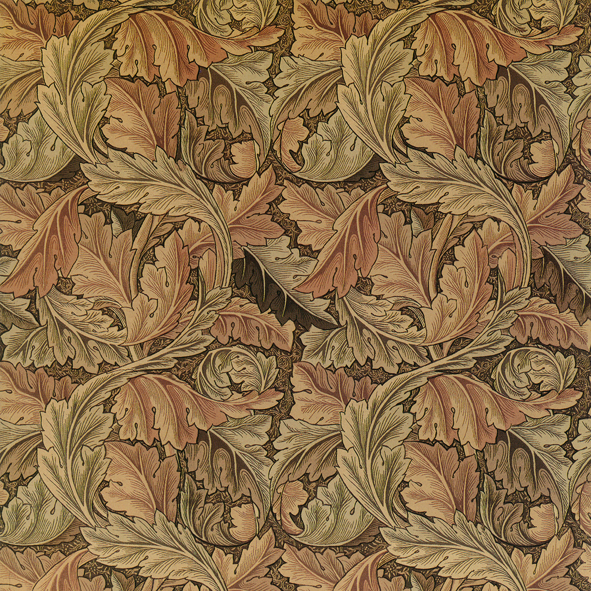 Decorative pattern of leaves in brown and green tones.