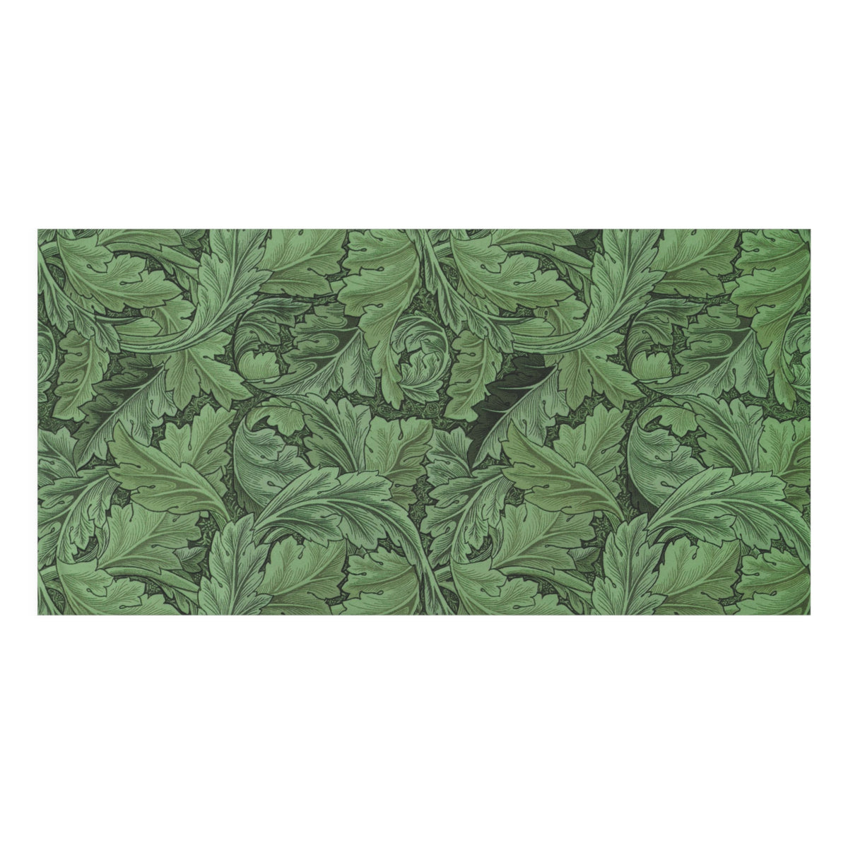 A rectangular panel featuring a repeating green botanical pattern of acanthus leaves and berries on a white background.