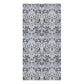 A rectangular bath towel featuring a repeating vertical damask-style pattern in muted blue-gray, charcoal gray, and off-white.