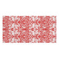 A rectangular bath towel with a repeating red and white floral damask pattern, shown flat against a plain white background.