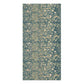 A vertical rectangular area rug featuring a classic William Morris-style floral and bird pattern in muted teal blue, beige, and cream tones, shown against a plain white background.