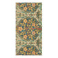 A narrow rectangular area rug with a repeating floral and botanical pattern in muted blue, beige, green, yellow, and orange tones, shown flat against a white background.