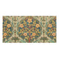 A close-up of a textile or wallpaper pattern featuring stylized floral motifs with yellow-orange flowers, green leaves, and blue-green vines on a warm beige background.