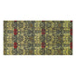 A rectangular bath towel with an intricate vintage floral pattern in olive green, black, and red, shown flat against a white background.
