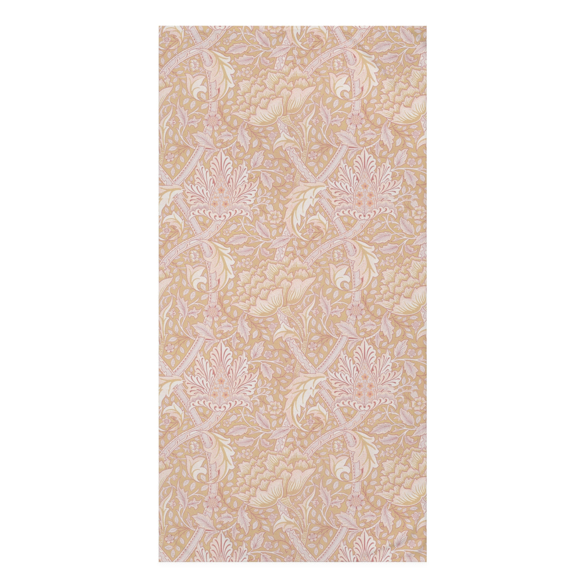A rectangular textile or wallpaper sample with a repeating floral pattern in soft blush pink, beige, and cream tones, centered on a white background.
