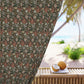 Decorative curtain with floral pattern in a tropical setting