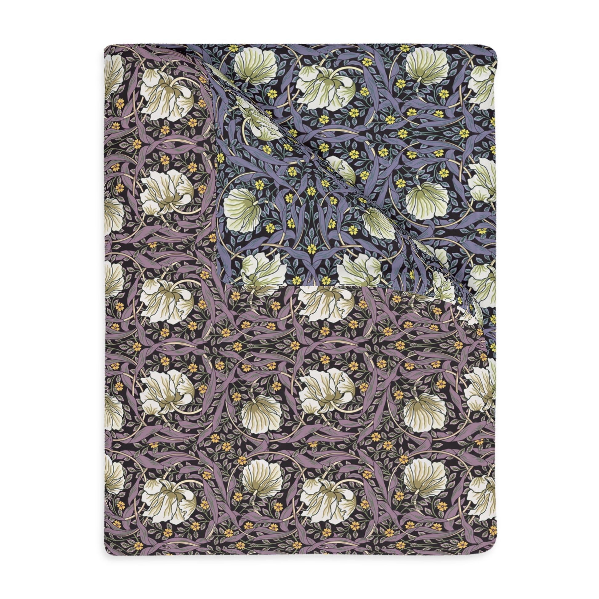 Luxury Velveteen Minky Blanket (Two-sided print) produced for William Morris & Co for a pattern called Pimpernel Collection (Lavender / Rosewood) 