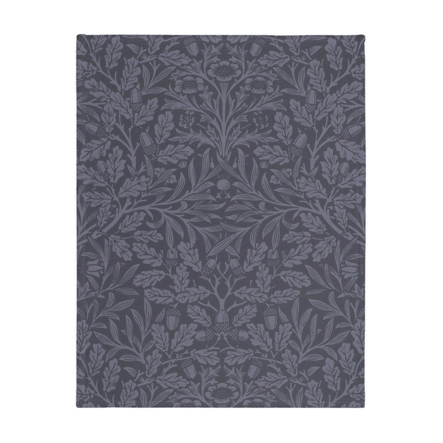 Luxury Velveteen Minky Blanket (Two-sided print) inspired by William Morris & Co in a pattern called Acorns &amp; Oak Leaves Collection (Rust / Smoky Blue)