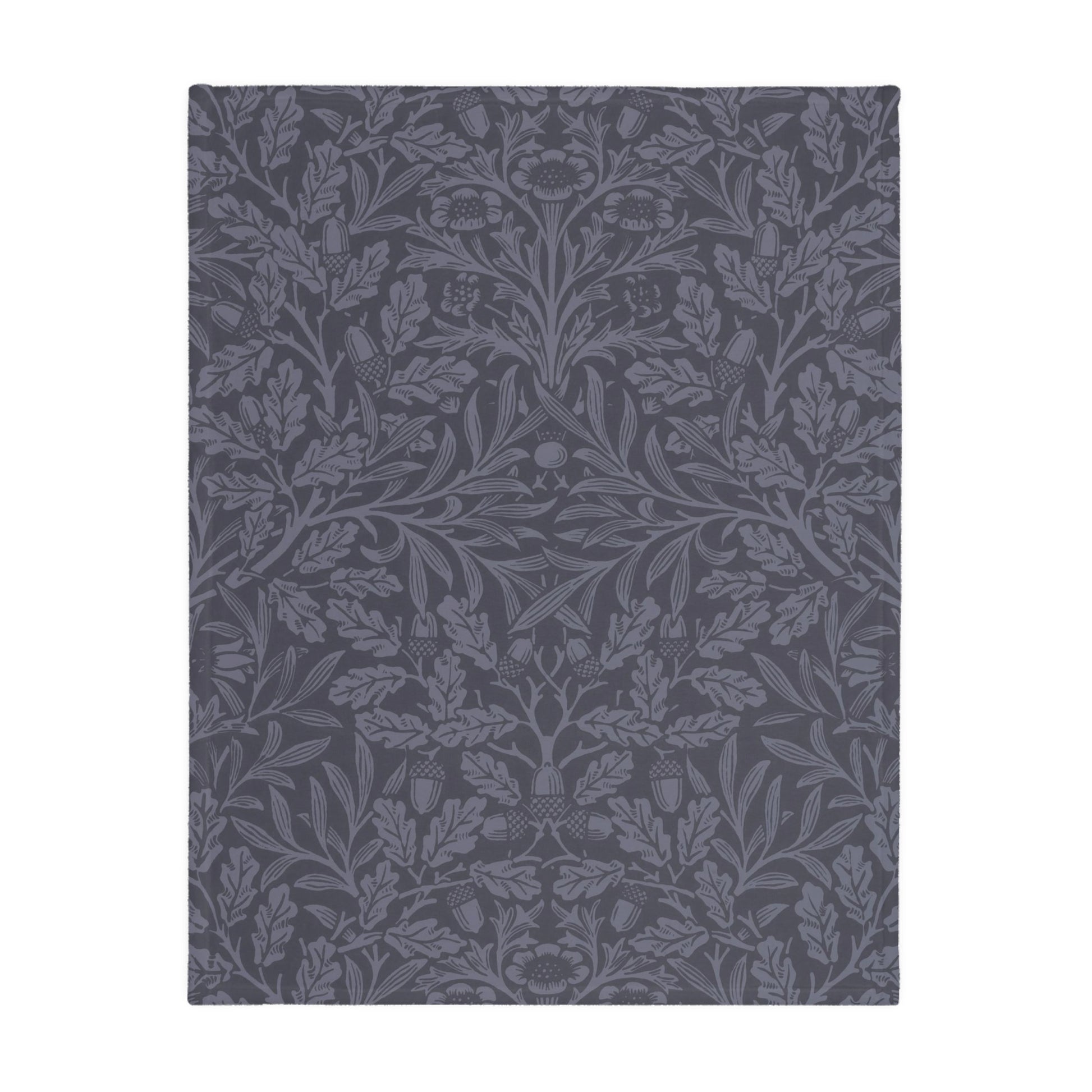 Luxury Velveteen Minky Blanket (Two-sided print) inspired by William Morris & Co in a pattern called Acorns &amp; Oak Leaves Collection (Rust / Smoky Blue)