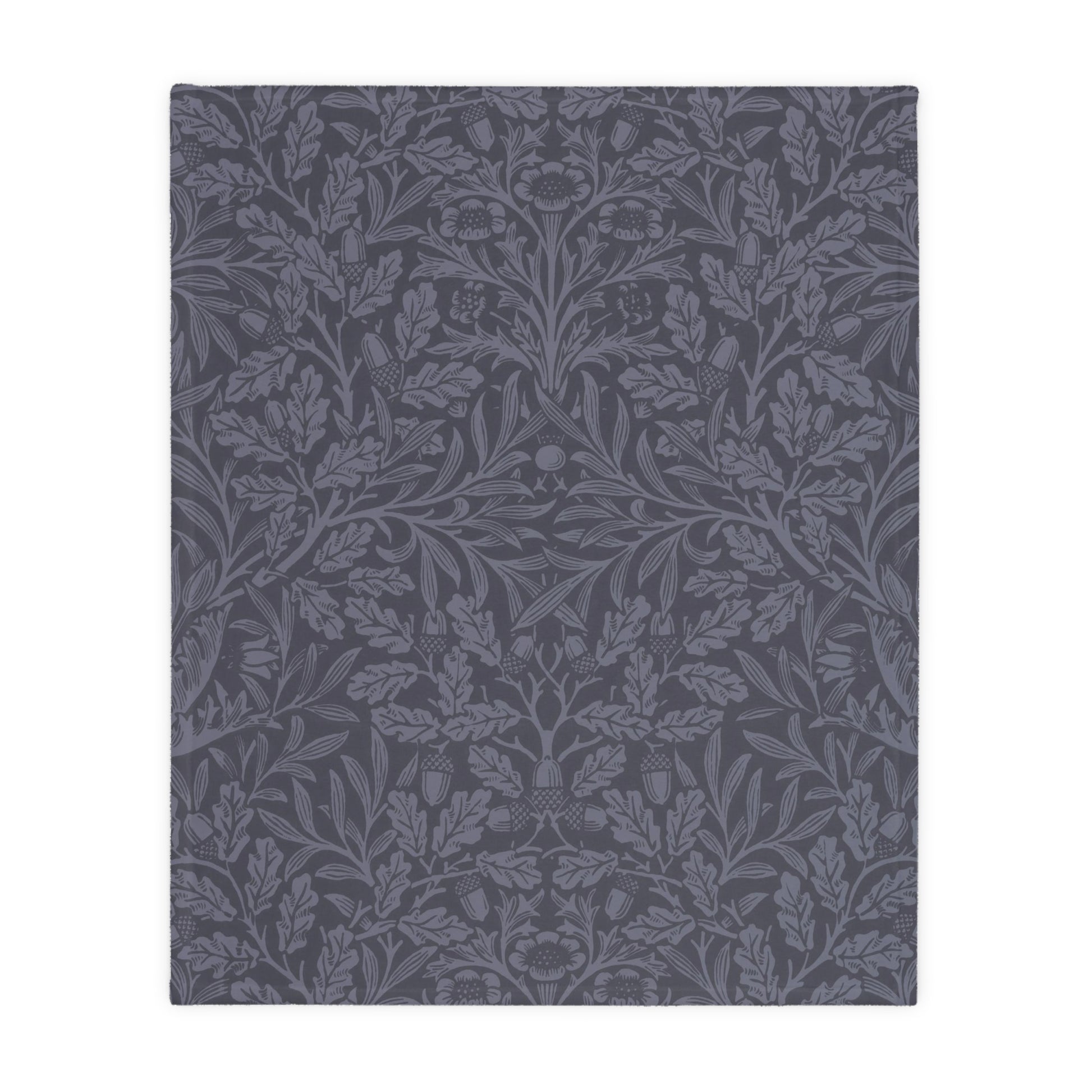 Luxury Velveteen Minky Blanket (Two-sided print) inspired by William Morris & Co in a pattern called Acorns &amp; Oak Leaves Collection (Rust / Smoky Blue)