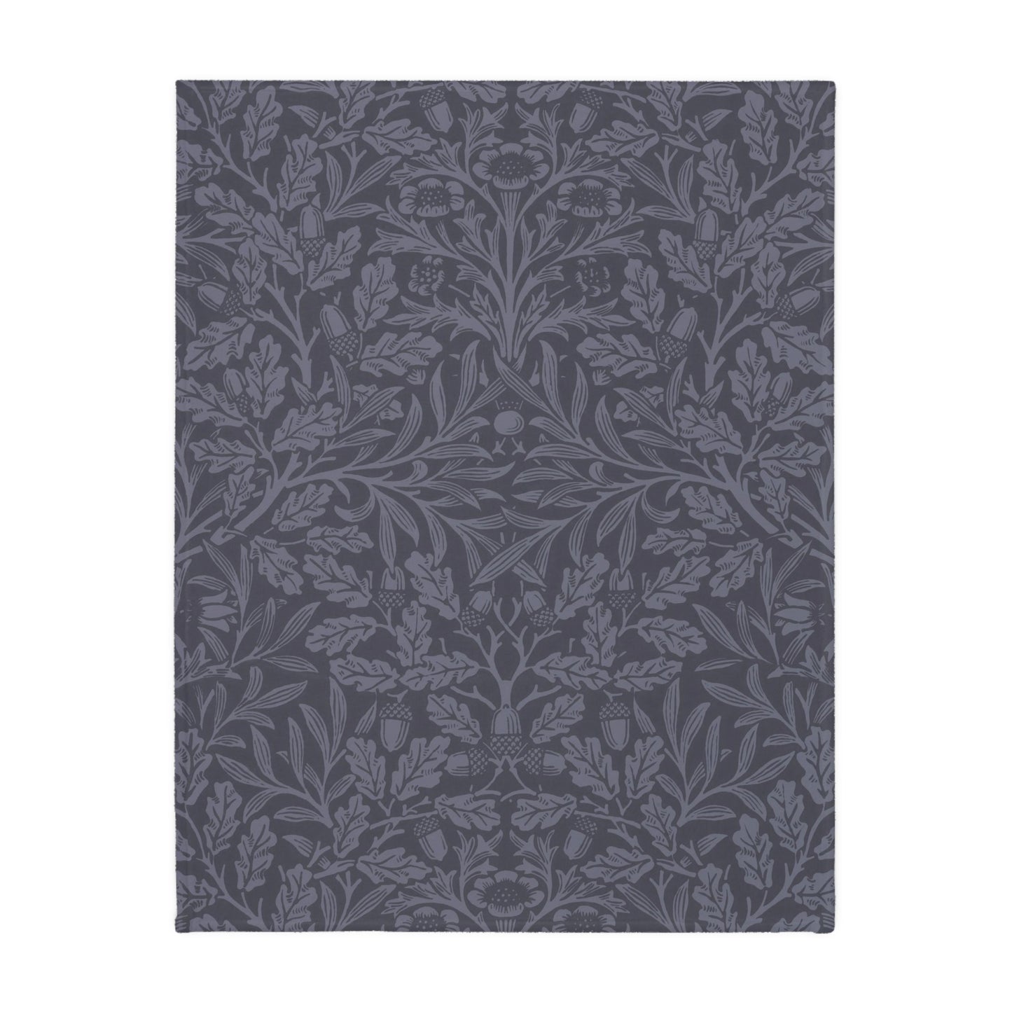 Luxury Velveteen Minky Blanket (Two-sided print) inspired by William Morris & Co in a pattern called Acorns &amp; Oak Leaves Collection (Rust / Smoky Blue)