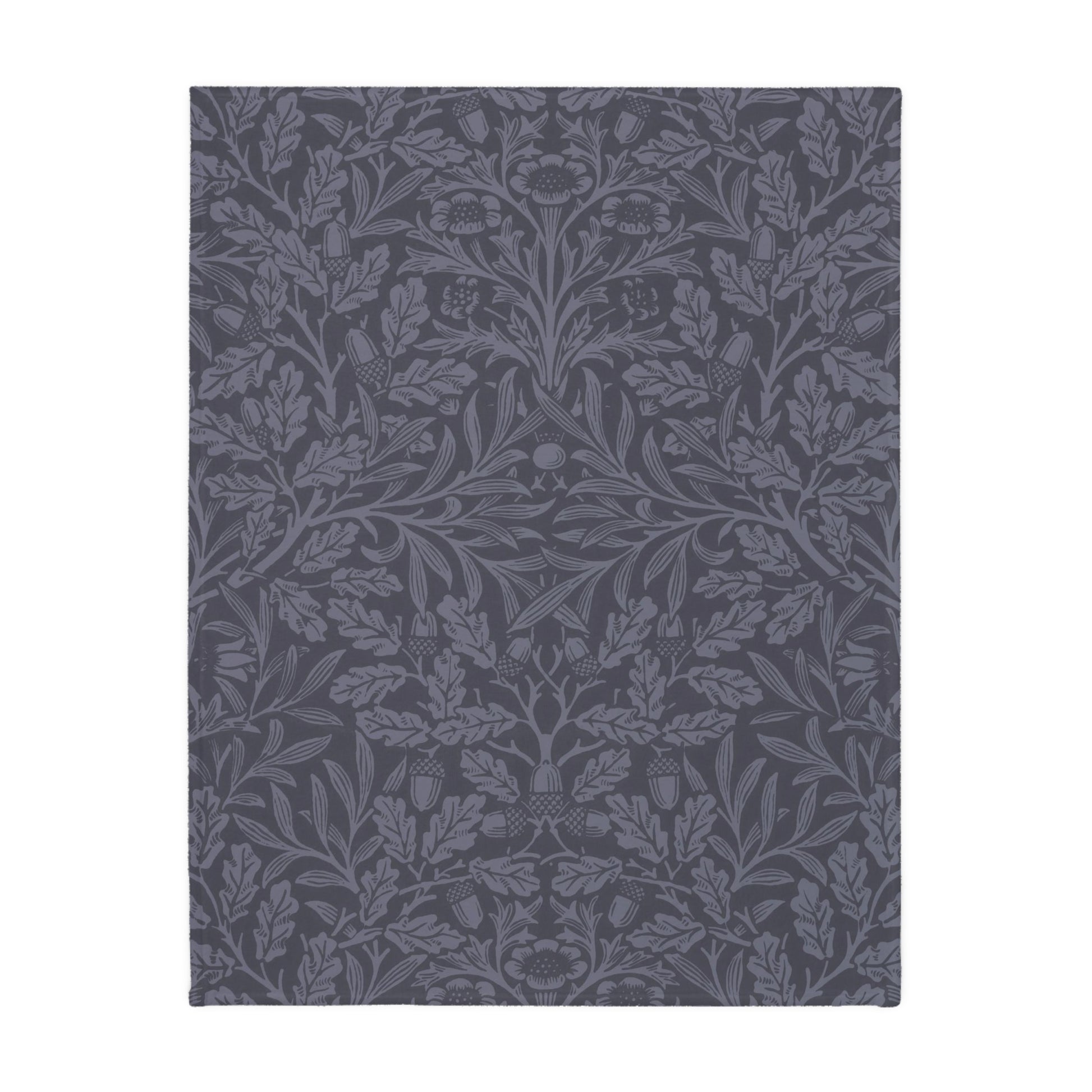 Luxury Velveteen Minky Blanket (Two-sided print) inspired by William Morris & Co in a pattern called Acorns &amp; Oak Leaves Collection (Rust / Smoky Blue)