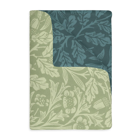 Luxury Velveteen Minky Blanket (Two-sided print) inspired by William Morris - Acorns & Oak Leaves Collection (Green/Teal)