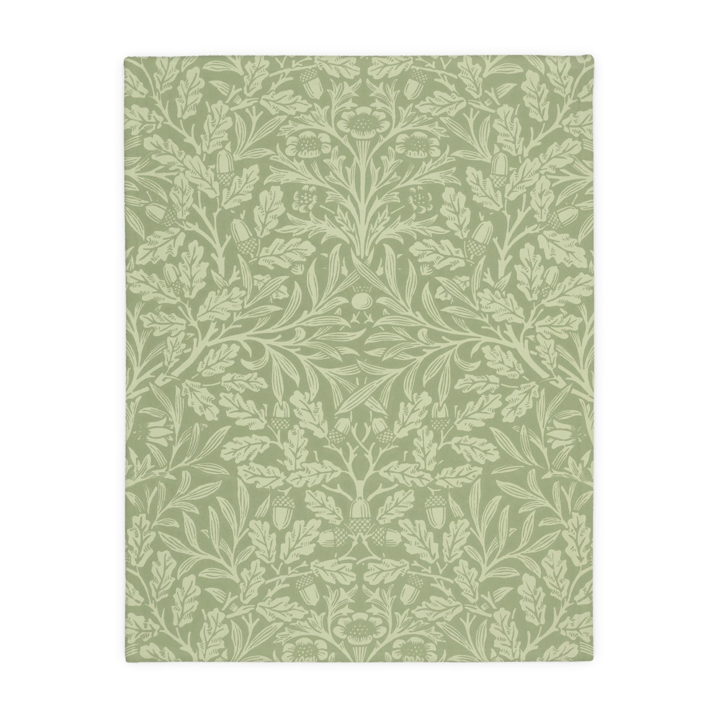Luxury Velveteen Minky Blanket (Two-sided print) inspired by William Morris & Co in a pattern called Acorns & Oak Leaves Collection (Green/Teal)
