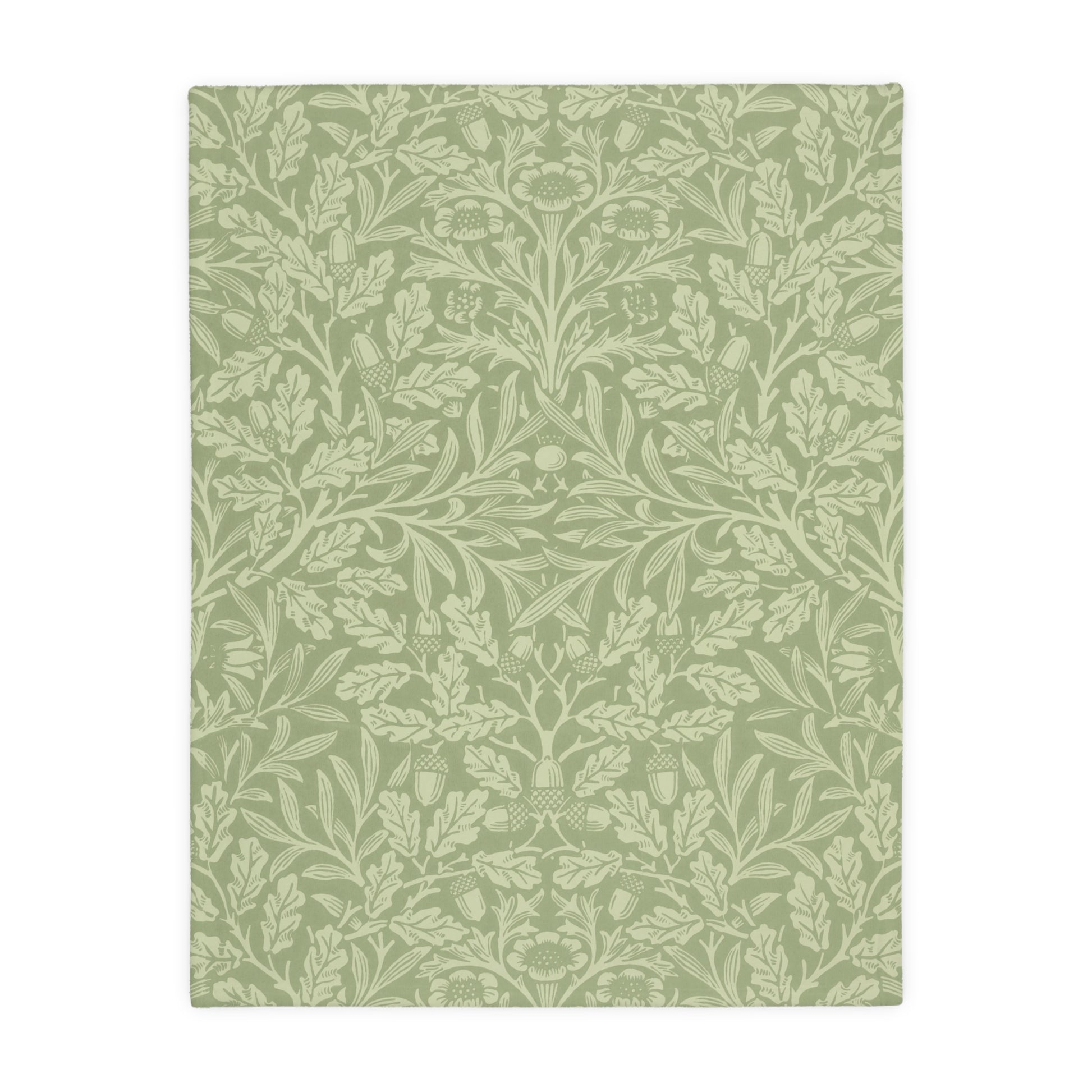 Luxury Velveteen Minky Blanket (Two-sided print) inspired by William Morris & Co in a pattern called Acorns & Oak Leaves Collection (Green/Teal)