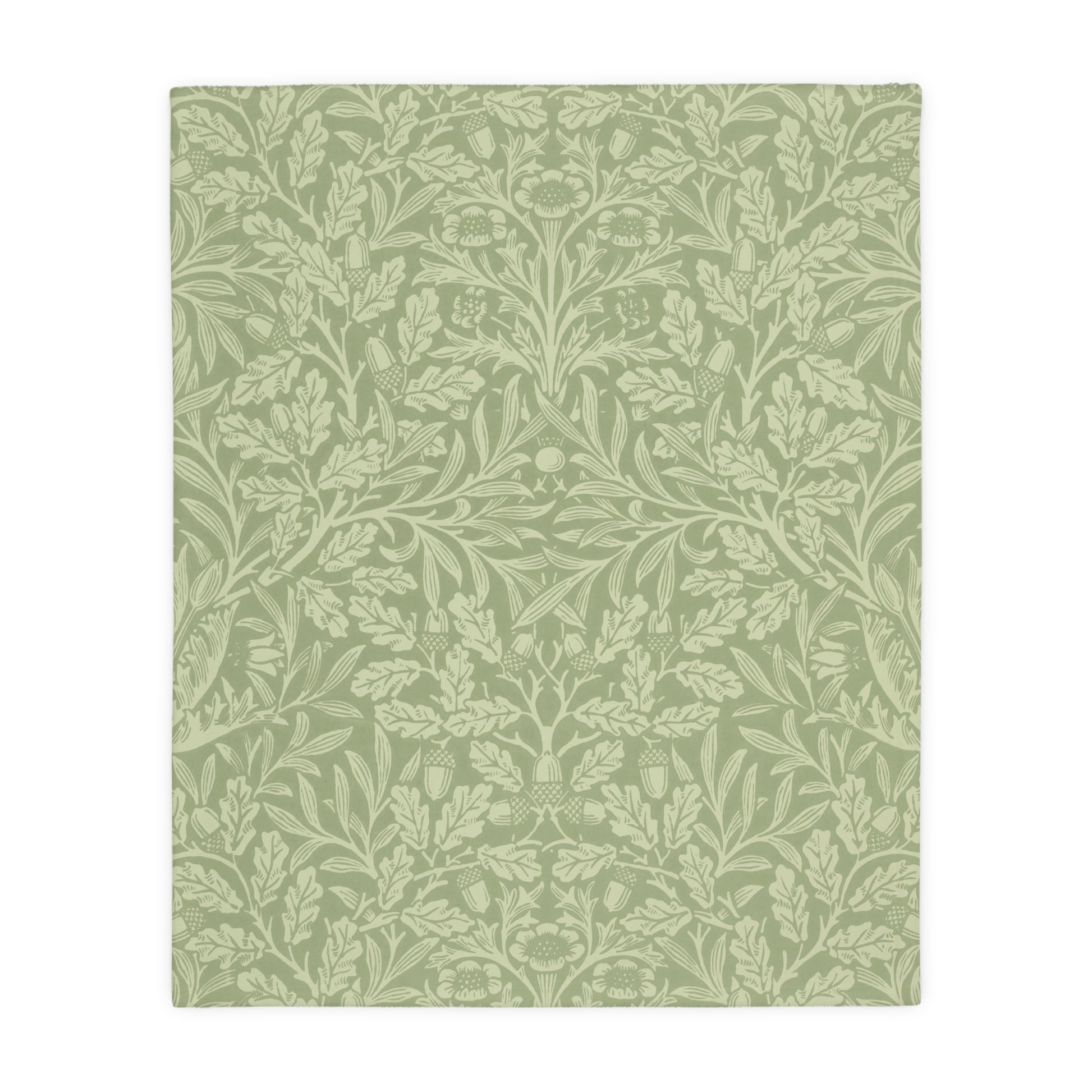 Luxury Velveteen Minky Blanket (Two-sided print) inspired by William Morris & Co in a pattern called Acorns & Oak Leaves Collection (Green/Teal)