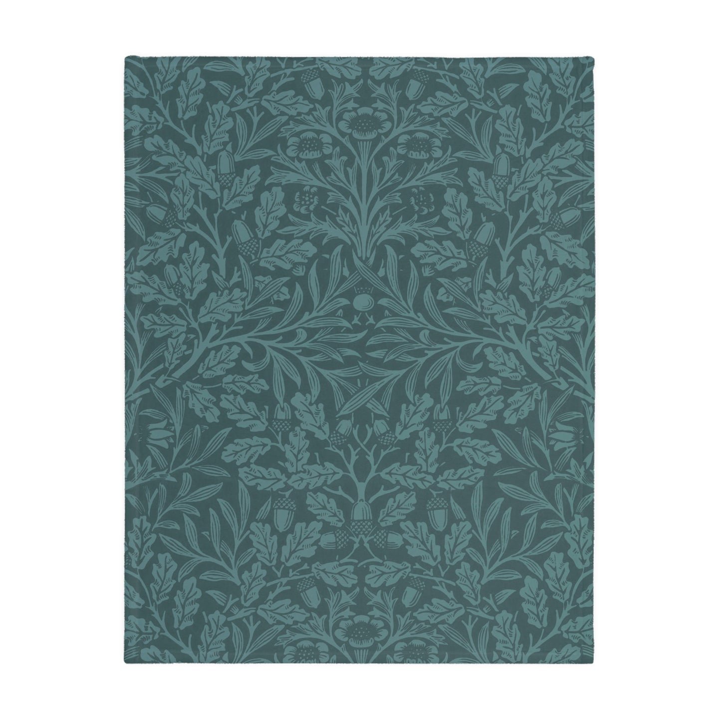 Luxury Velveteen Minky Blanket (Two-sided print) inspired by William Morris & Co in a pattern called Acorns & Oak Leaves Collection (Green/Teal)