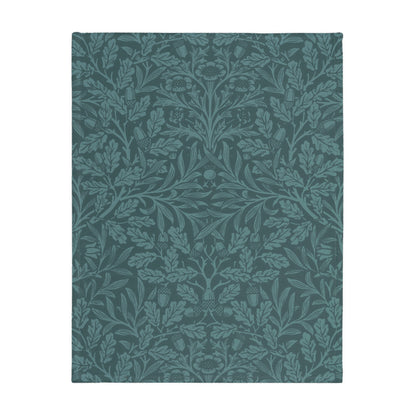 Luxury Velveteen Minky Blanket (Two-sided print) inspired by William Morris & Co in a pattern called Acorns & Oak Leaves Collection (Green/Teal)