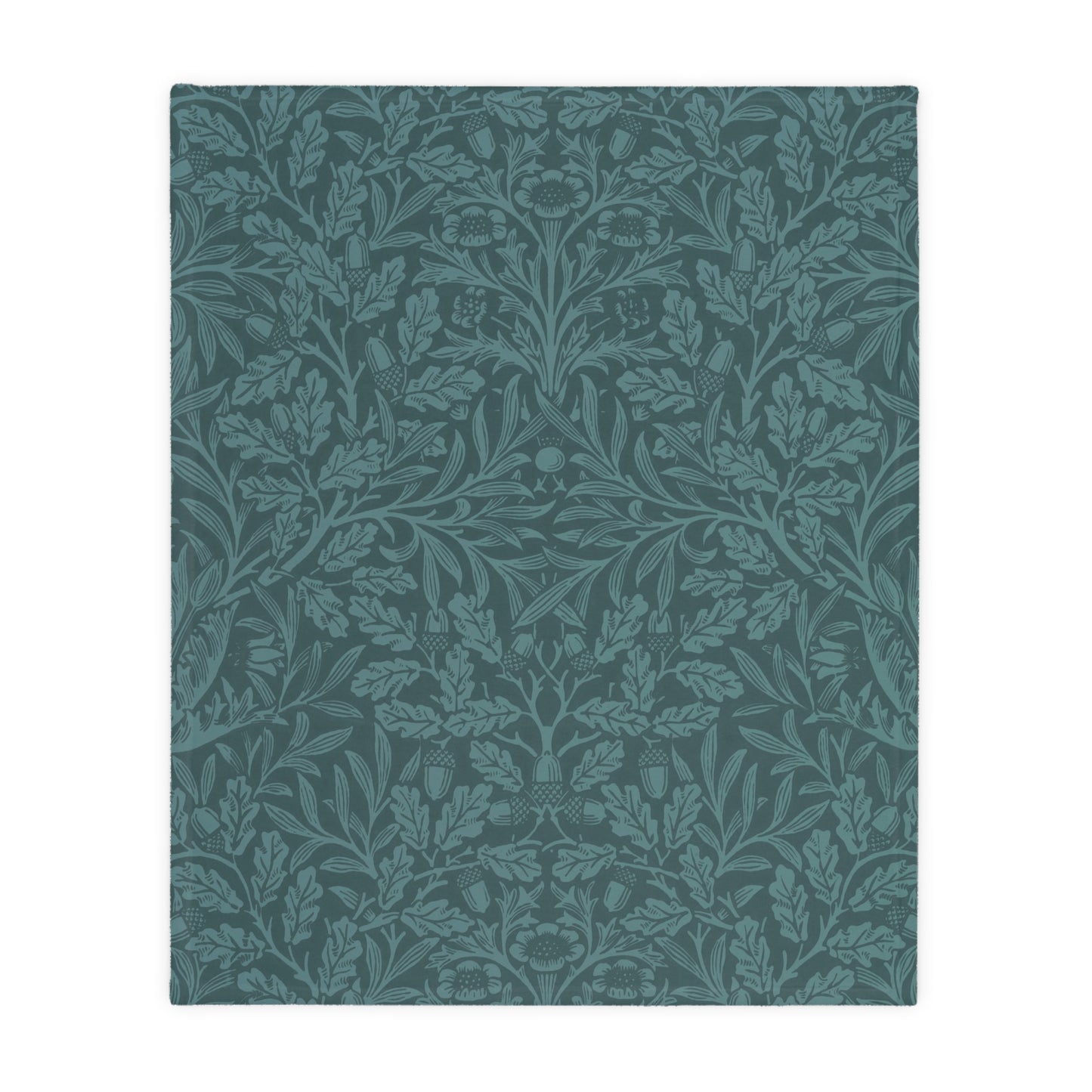 Luxury Velveteen Minky Blanket (Two-sided print) inspired by William Morris & Co in a pattern called Acorns & Oak Leaves Collection (Green/Teal)