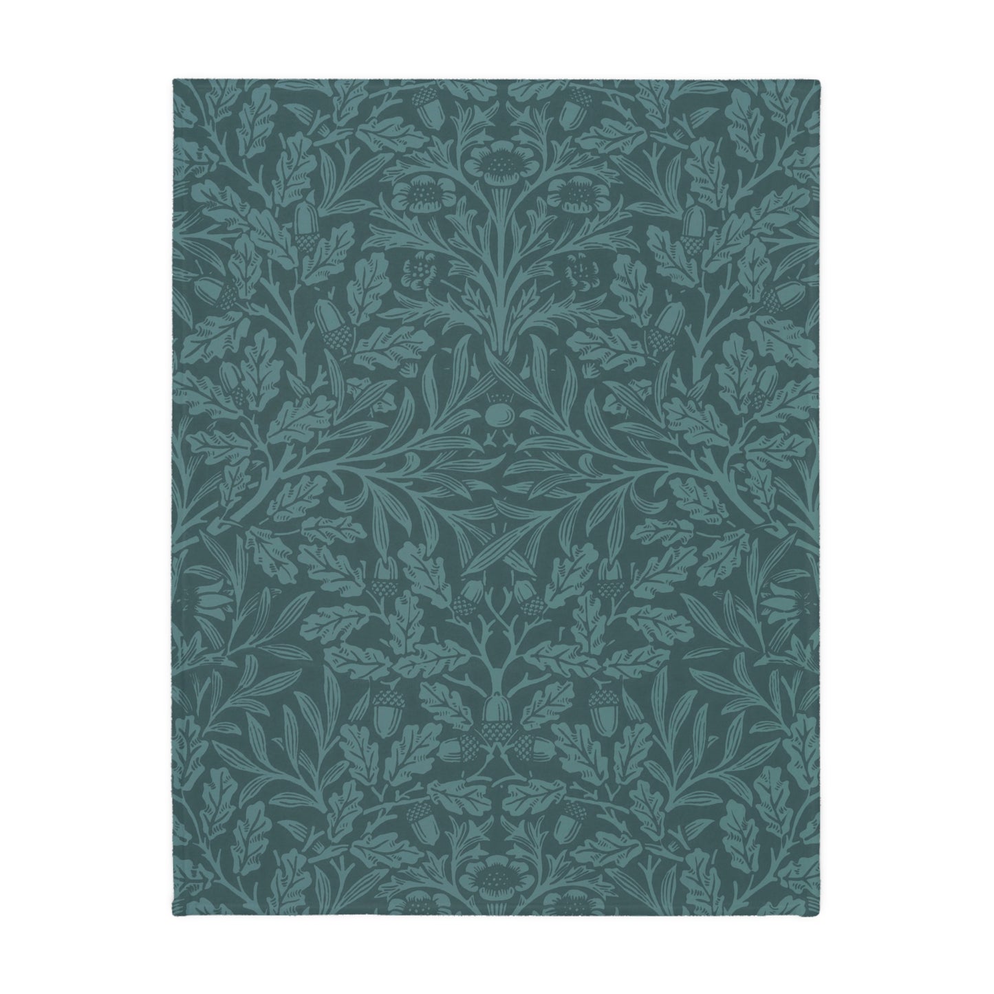 Luxury Velveteen Minky Blanket (Two-sided print) inspired by William Morris & Co in a pattern called Acorns & Oak Leaves Collection (Green/Teal)