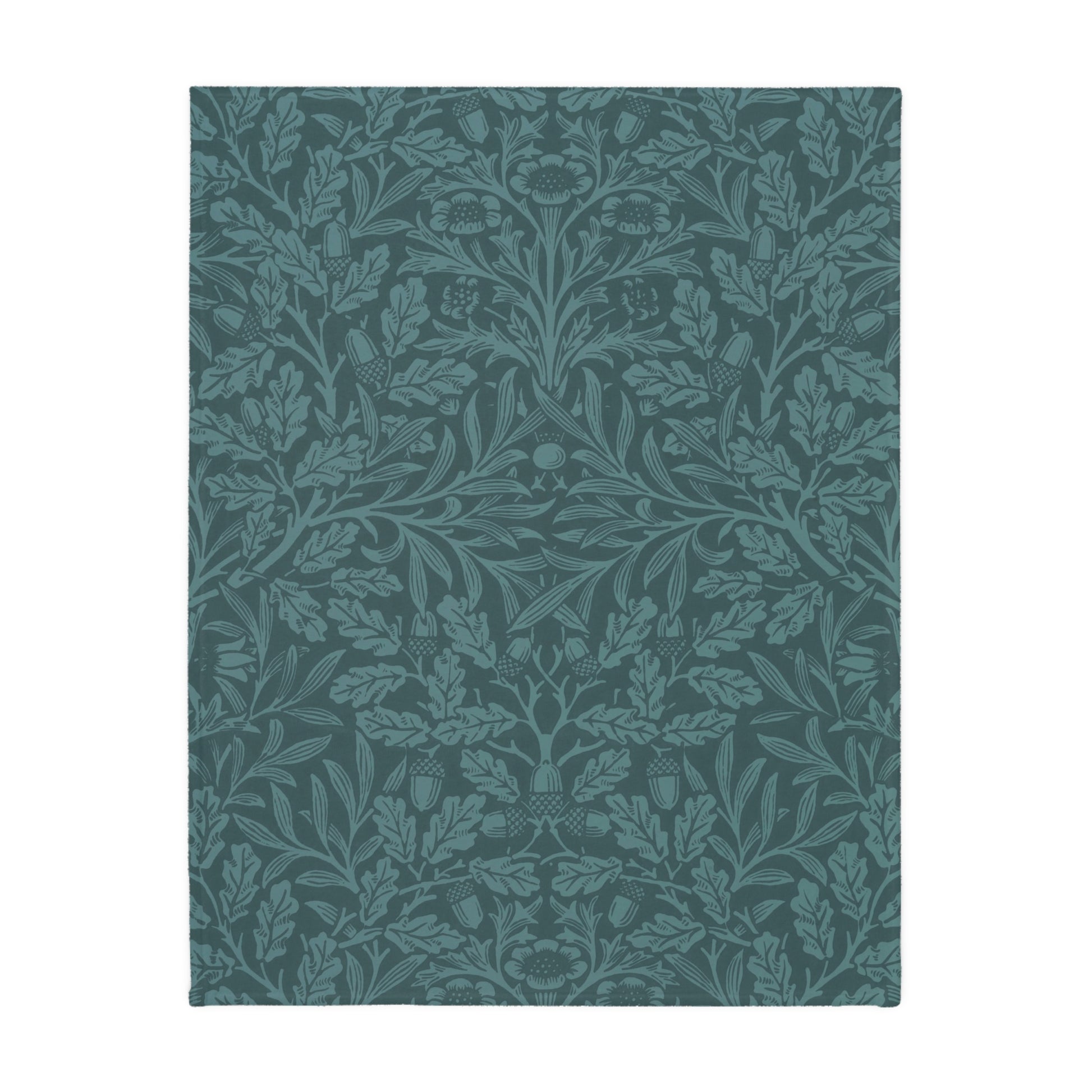Luxury Velveteen Minky Blanket (Two-sided print) inspired by William Morris & Co in a pattern called Acorns & Oak Leaves Collection (Green/Teal)