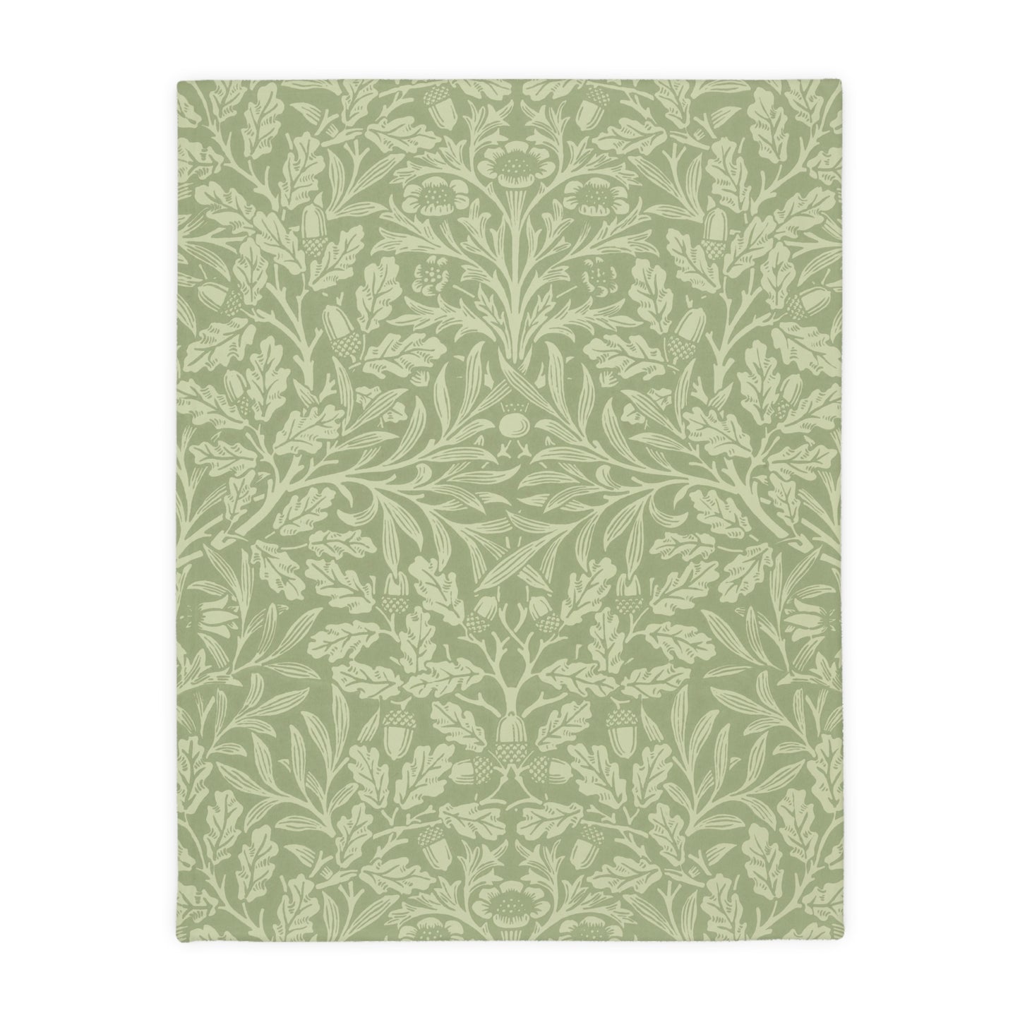 Luxury Velveteen Minky Blanket (Two-sided print) inspired by William Morris & Co in a pattern called Acorns & Oak Leaves Collection (Green/Teal)