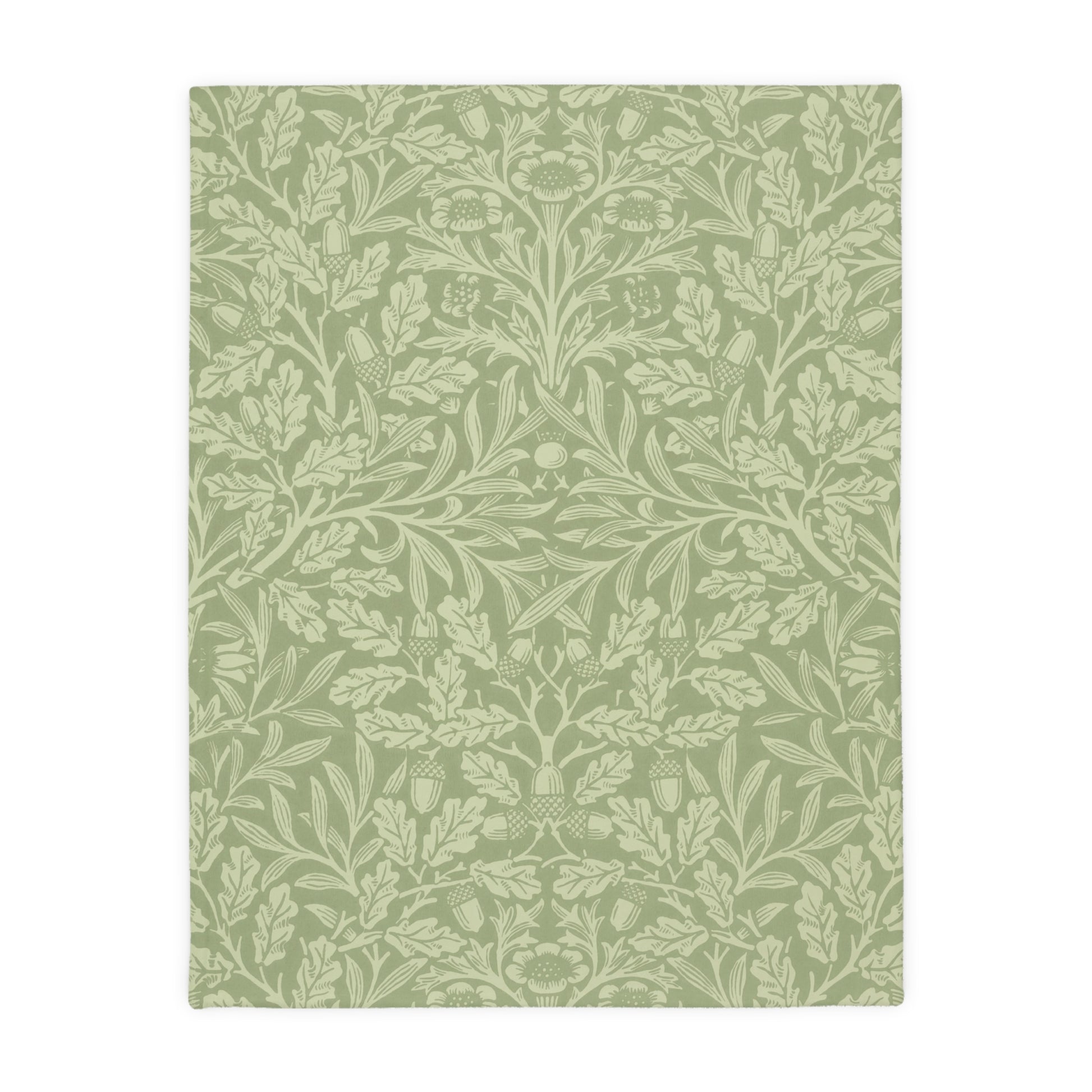 Luxury Velveteen Minky Blanket (Two-sided print) inspired by William Morris & Co in a pattern called Acorns & Oak Leaves Collection (Green/Teal)