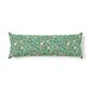 Long rectangular pillow with floral and bird pattern on a white background