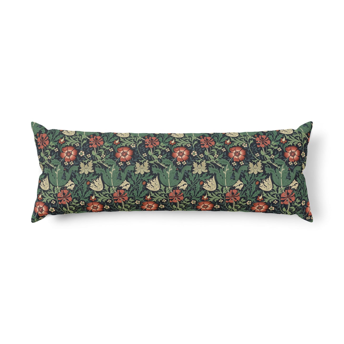Body Pillow inspired by William Morris & Co in a red, blue, beige and green floral pattern called Compton Collection (Hill Cottage)