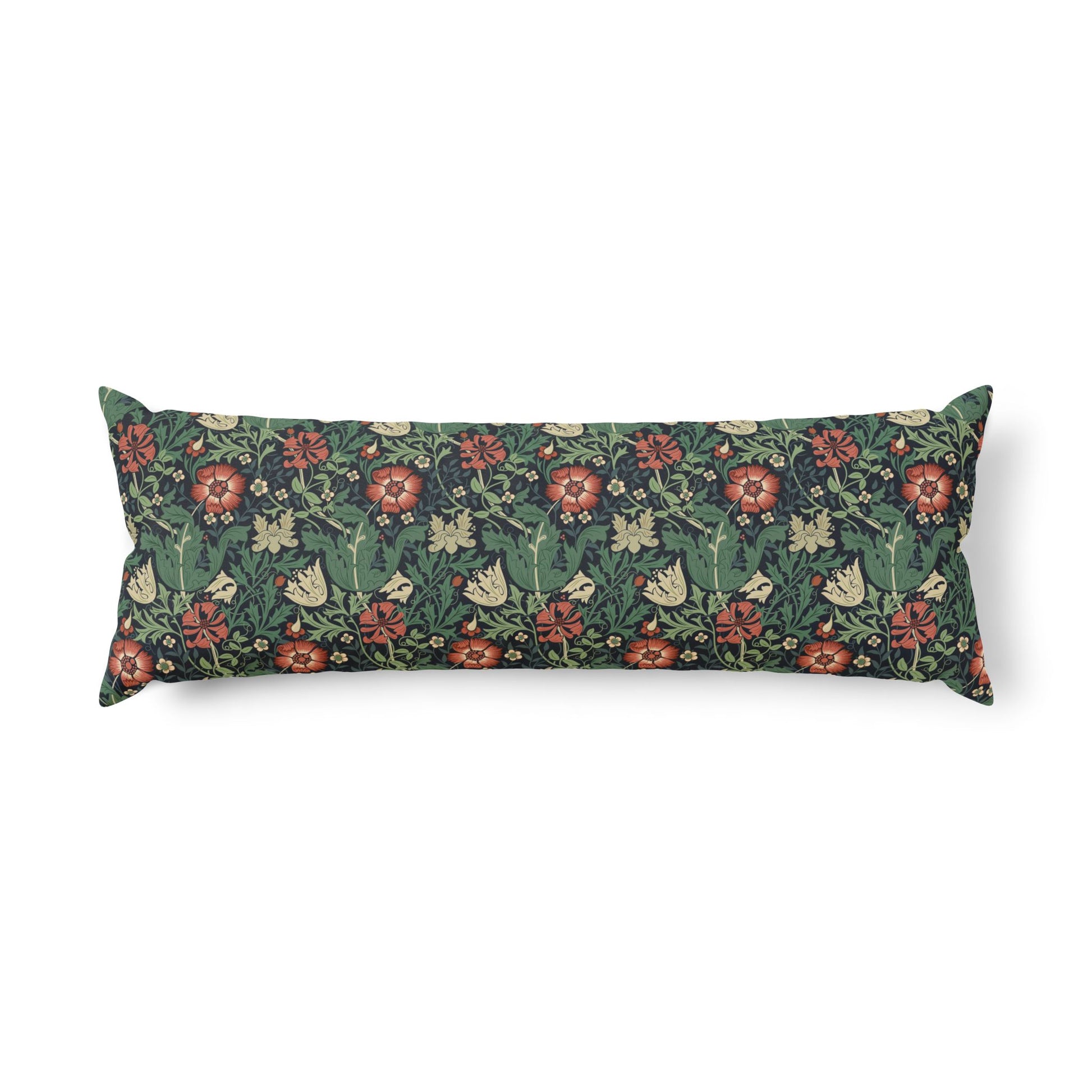 Body Pillow inspired by William Morris & Co in a red, blue, beige and green floral pattern called Compton Collection (Hill Cottage)