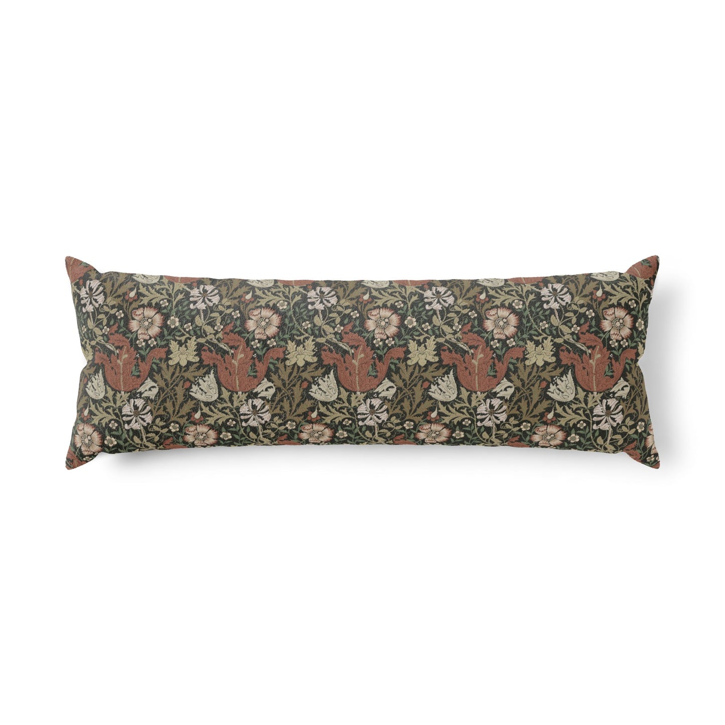 Body Pillow inspired by William Morris & Co in a brown floral pattern called Compton Collection (Moor Cottage)