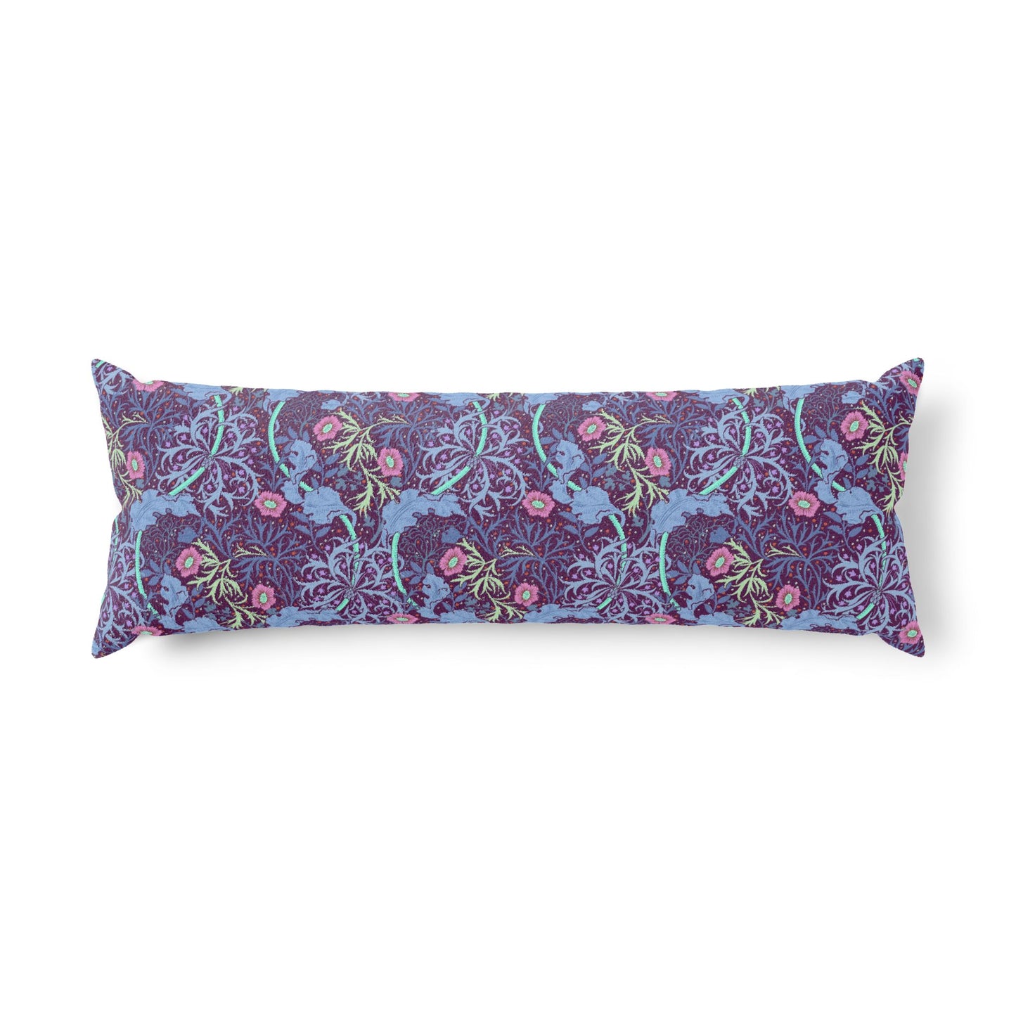 Decorative pillow with floral and dragon pattern on a white background
