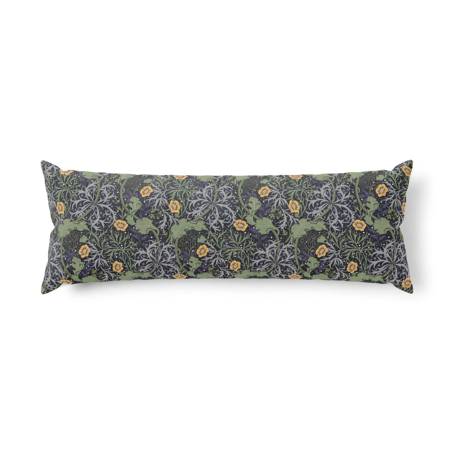 Long rectangular pillow with circular patterns on a white background