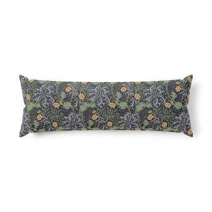 Long rectangular pillow with circular patterns on a white background