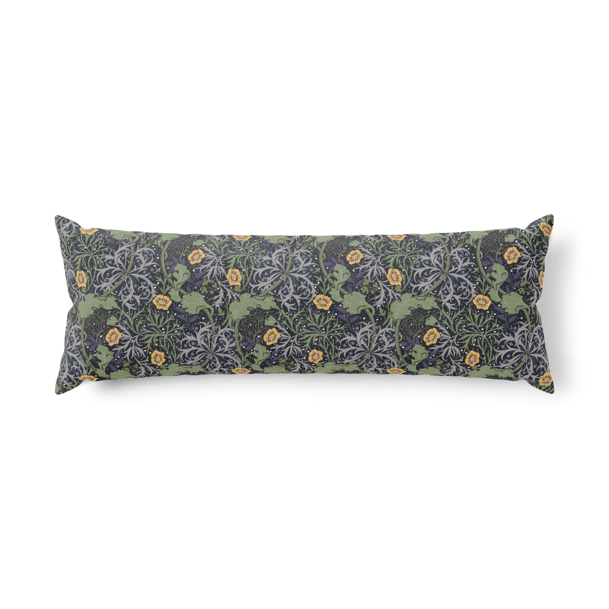 Long rectangular pillow with circular patterns on a white background