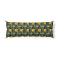 A long rectangular lumbar pillow featuring a William Morris-style floral pattern with yellow flowers and green foliage on a dark background, shown against a plain white studio backdrop.