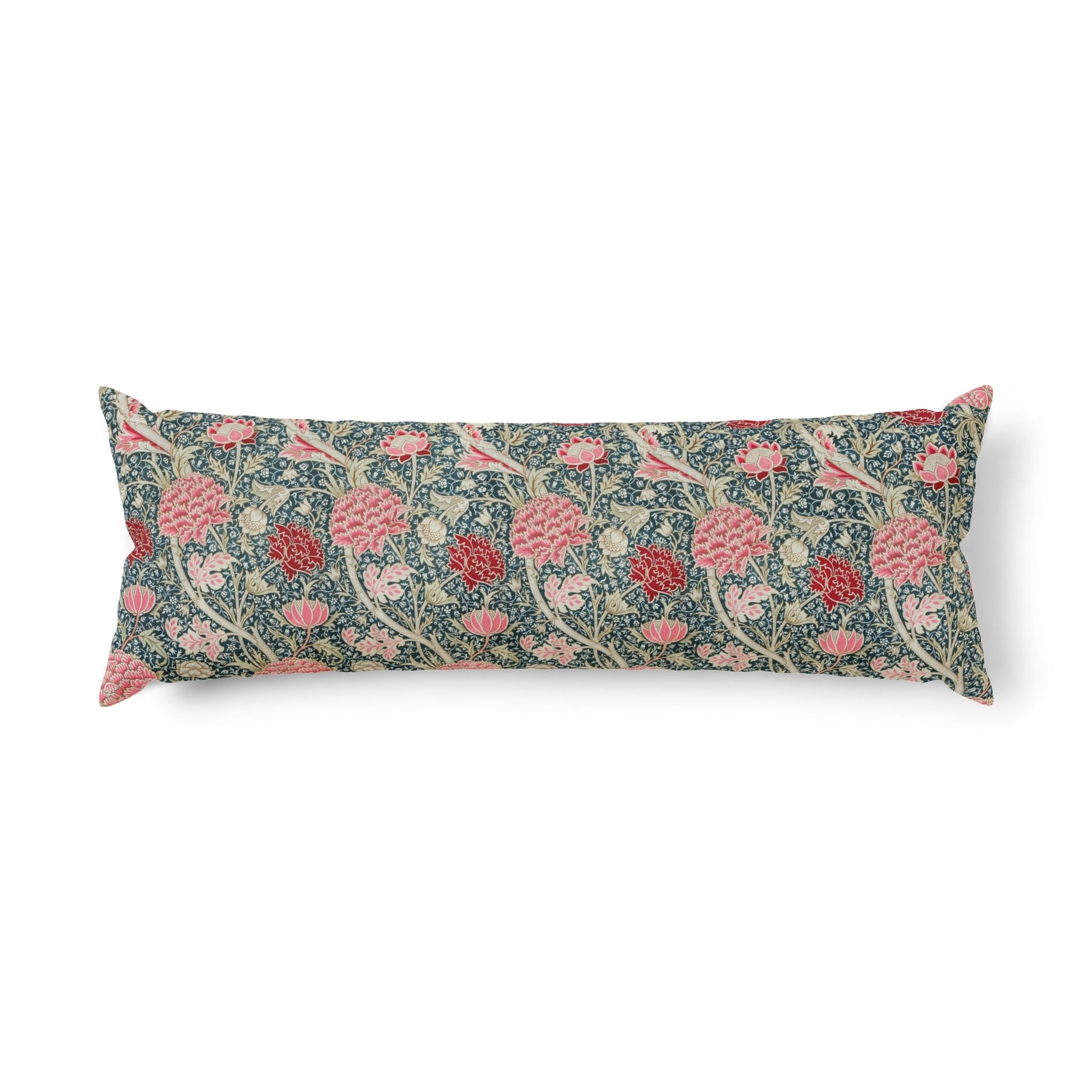 Floral patterned body pillow on a white background