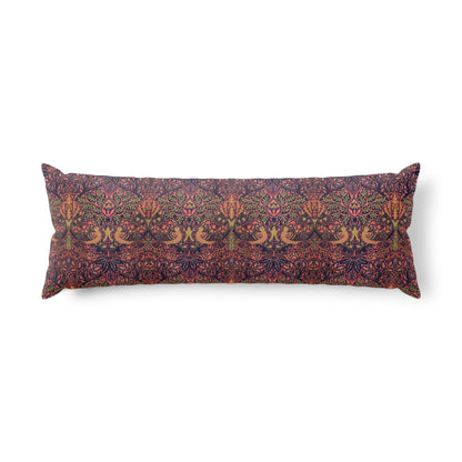 Body Pillow inspired by William Morris & Co in a orange, pink and purple floral pattern called Dove & Rose Collection