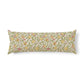 A long rectangular lumbar pillow featuring a vintage botanical pattern of yellow peaches, pink blossoms, and green leaves on a cream background, shown against a plain white studio backdrop.