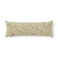 A long rectangular lumbar pillow featuring a vintage botanical pattern of yellow lemons, pink peaches, and green leaves on a cream background, shown against a plain white studio backdrop.