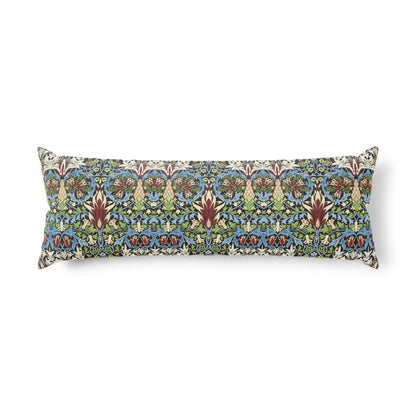 Long rectangular pillow with lavender pattern on a white background
