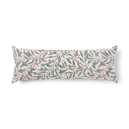 Long rectangular pillow with leaf pattern on a white background