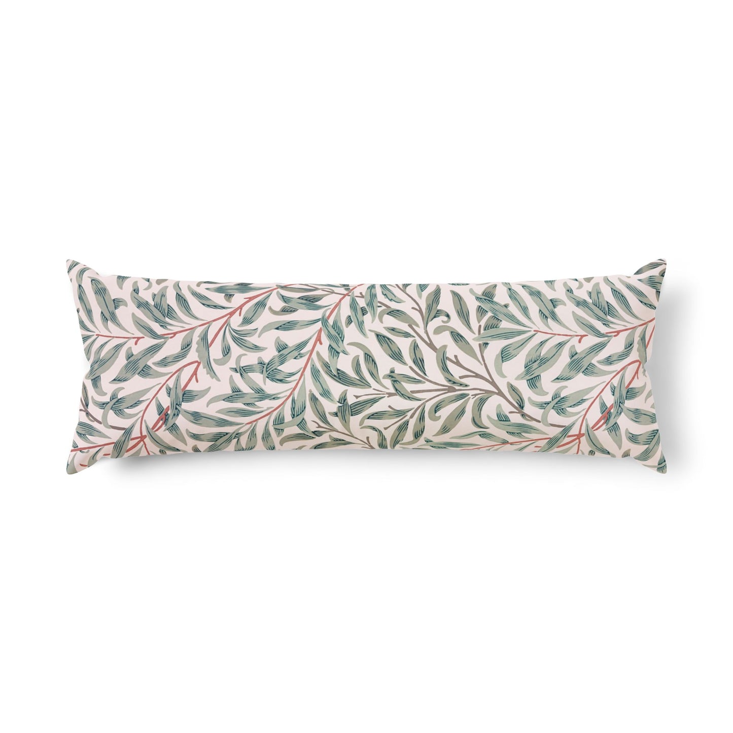 Long rectangular pillow with leaf pattern on a white background