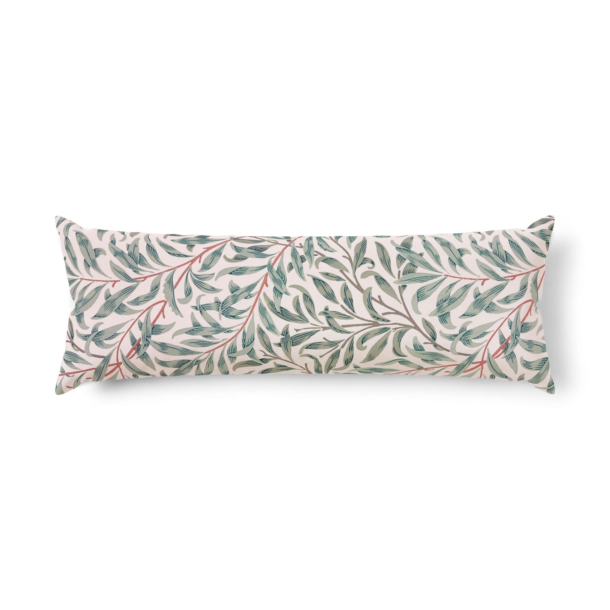 Long rectangular pillow with leaf pattern on a white background