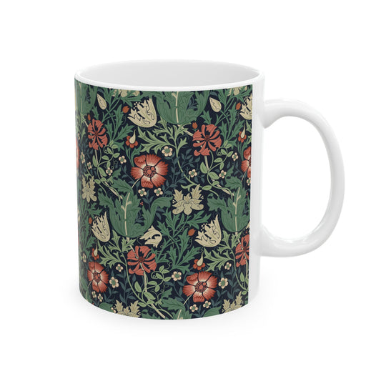 A ceramic mug with a floral pattern inspired by William Morris - Compton Collection (Hill Cottage).