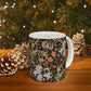 A ceramic mug with a floral pattern inspired by William Morris & Co - Golden Lily Collection in a midnight colour palette.