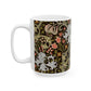 A ceramic mug with a floral pattern inspired by William Morris & Co - Golden Lily Collection in a midnight colour palette.